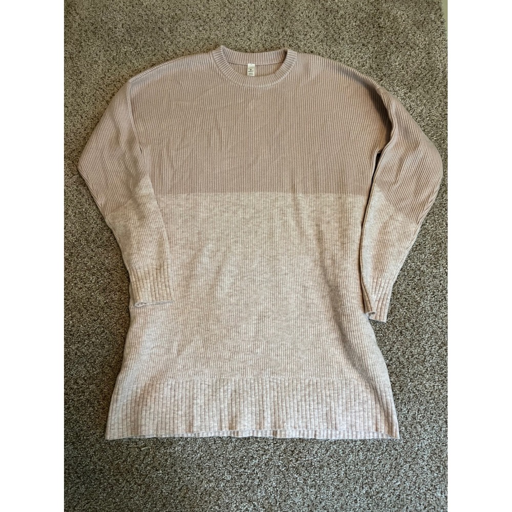 Lululemon Women Sweater L Pink Ribbed Cashmere Blend Colorblock Relaxed Fit